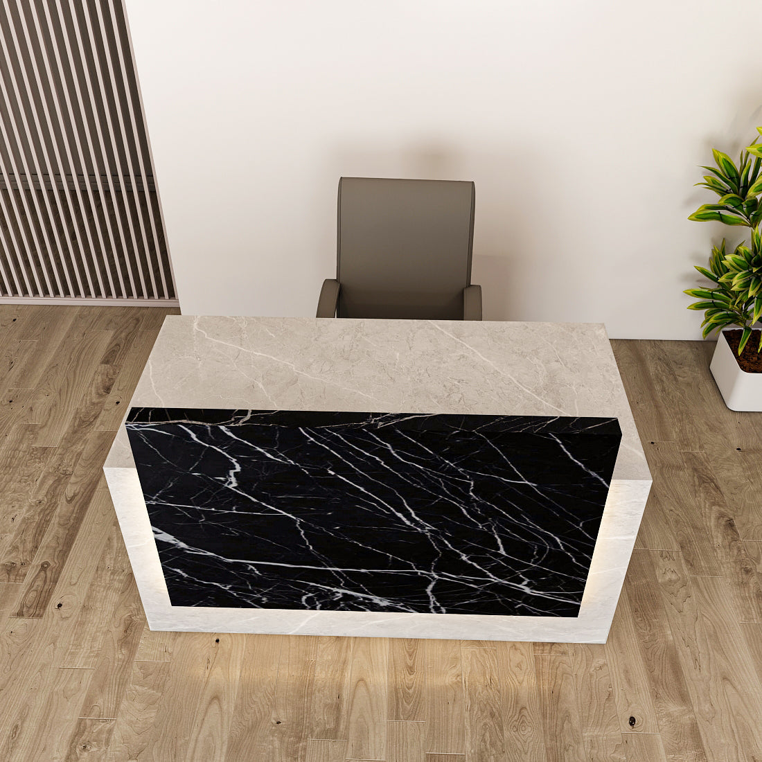 Reception Desk with marble finish laminate in top, Moveable Pedestal, 1 drawer & 1 Shutter - IM18003