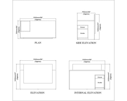 Reception Desk with marble finish laminate in top, Moveable Pedestal, 1 drawer & 1 Shutter - IM18003