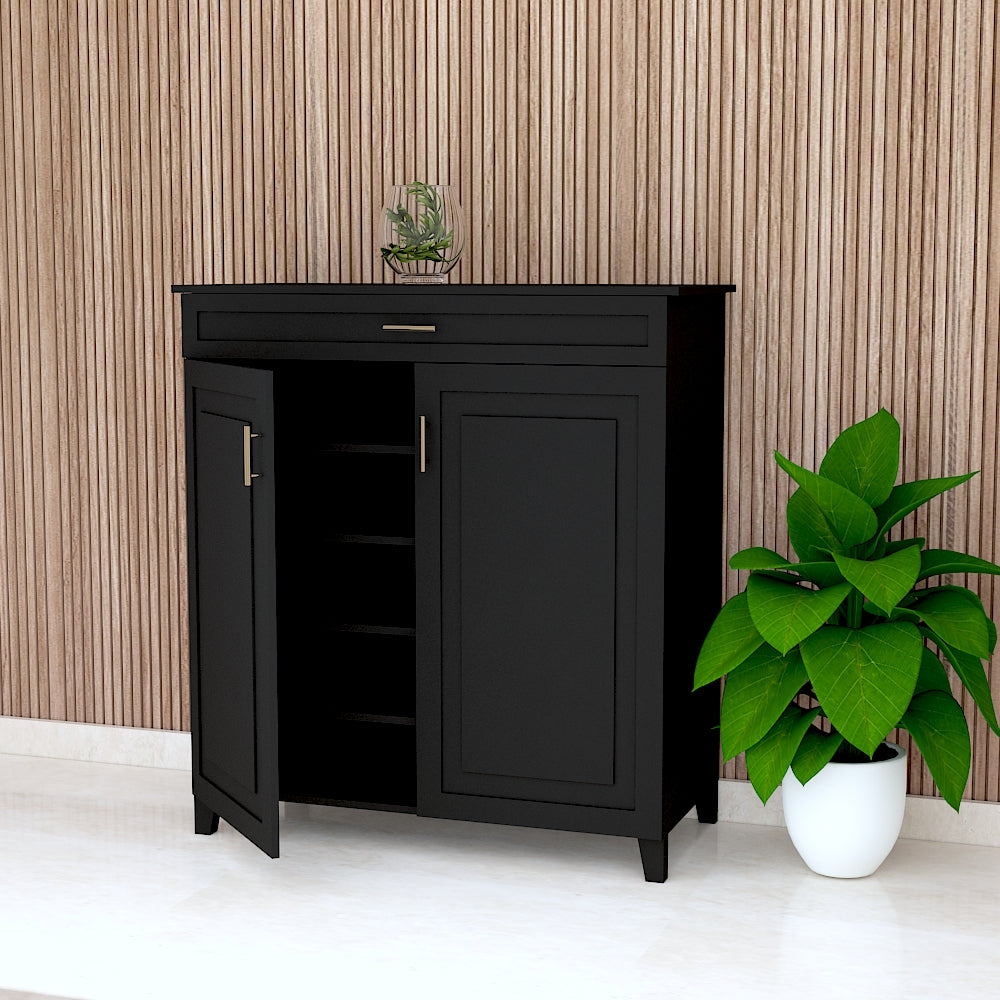 Black Shoe Rack, Shoe Rack with Shutter & Drawer, Wooden shoe rack cabinet, Shoe Rack - VT10108