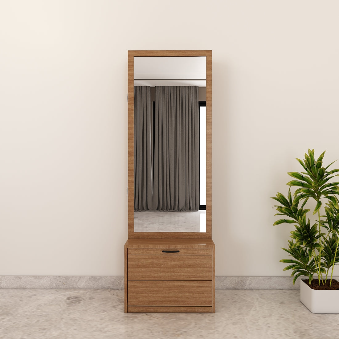 Dressing Table with Drawer, Seating Stool with Drawer, Black Handle with Matte Finish, Modern Design Dressing Table - VT12234