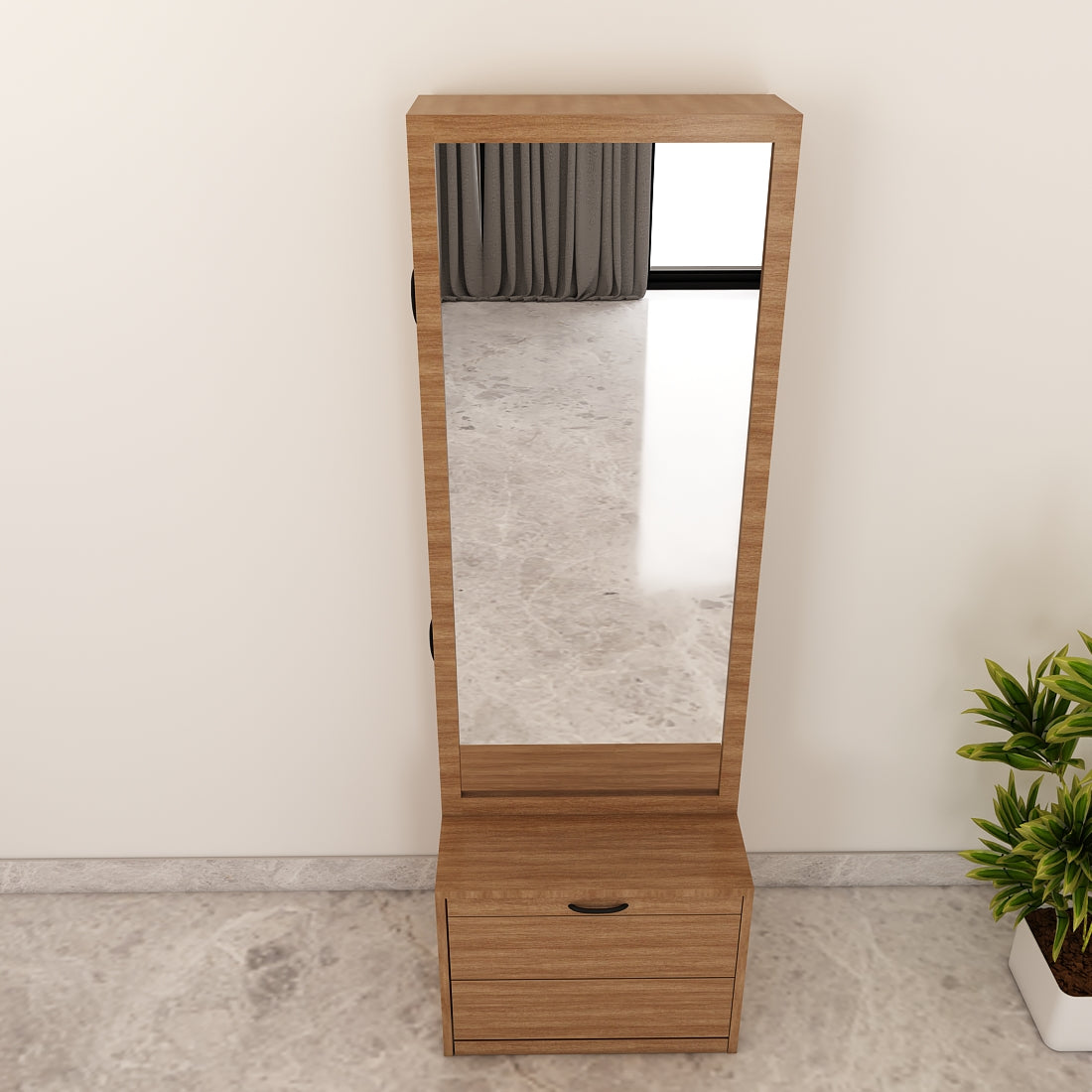 Dressing Table with Drawer, Seating Stool with Drawer, Black Handle with Matte Finish, Modern Design Dressing Table - VT12234