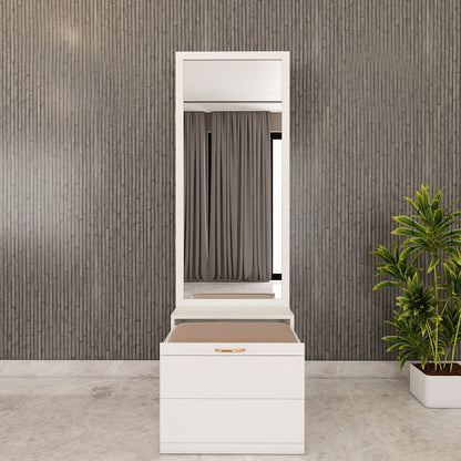 Dressing Table with Drawer, Seating Stool with Drawer, Black Handle with Matte Finish, Modern Design Dressing Table - VT12234