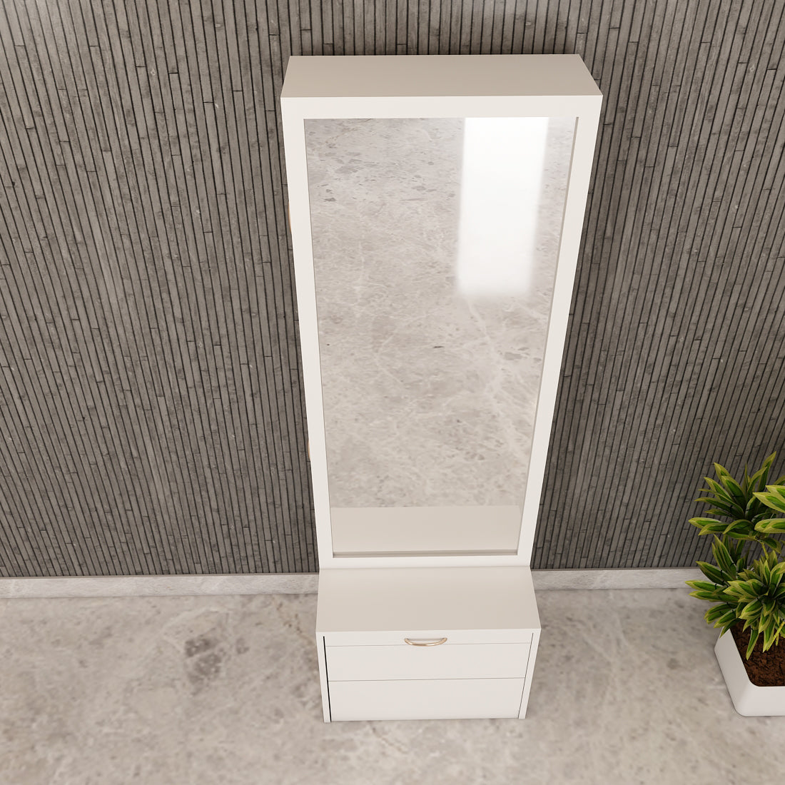 Dressing Table with Drawer, Seating Stool with Drawer, Black Handle with Matte Finish, Modern Design Dressing Table - VT12234