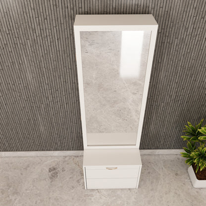 Dressing Table with Drawer, Seating Stool with Drawer, Black Handle with Matte Finish, Modern Design Dressing Table - VT12234