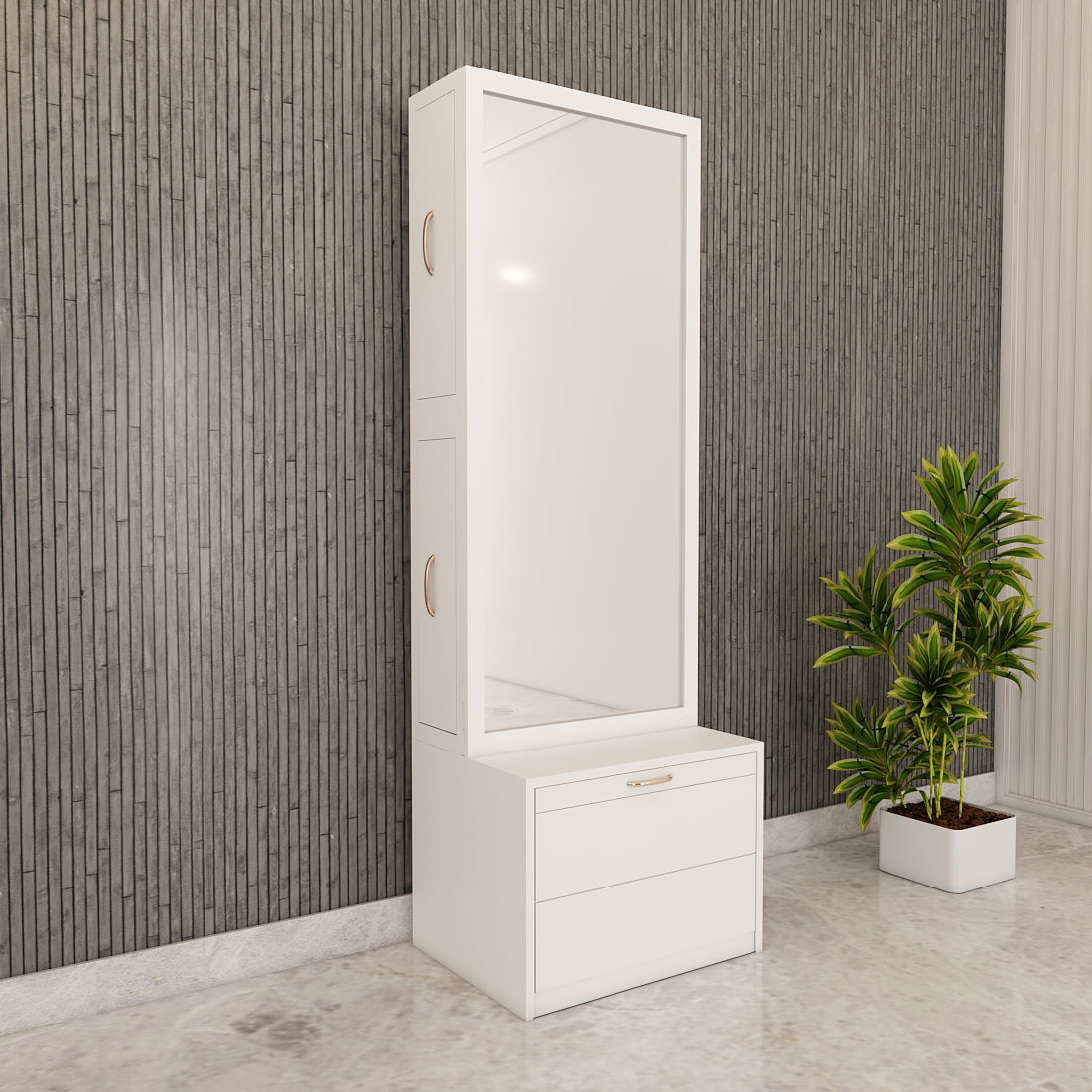 Dressing Table with Drawer, Seating Stool with Drawer, Black Handle with Matte Finish, Modern Design Dressing Table - VT12234