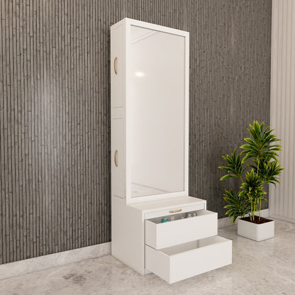 Dressing Table with Drawer, Seating Stool with Drawer, Black Handle with Matte Finish, Modern Design Dressing Table - VT12234