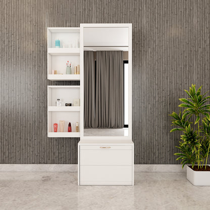 Dressing Table with Drawer, Seating Stool with Drawer, Black Handle with Matte Finish, Modern Design Dressing Table - VT12234