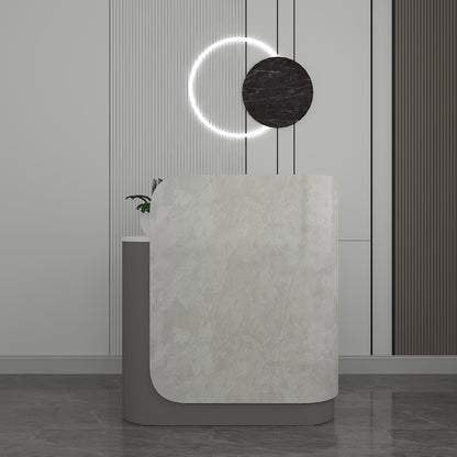 Signature Curved Reception Desk with marble laminate Inspired Front, Moveable Pedestal - VT18002