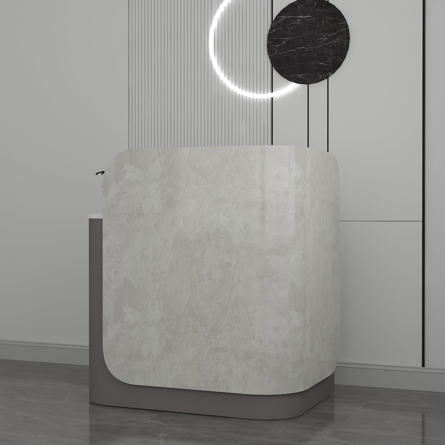 Signature Curved Reception Desk with marble laminate Inspired Front, Moveable Pedestal - VT18002