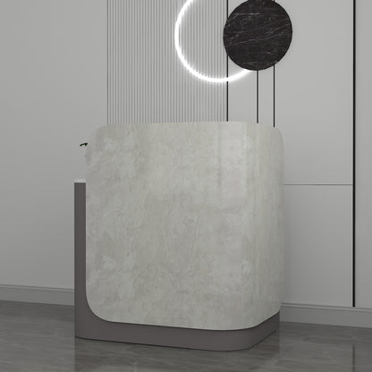Signature Curved Reception Desk with marble laminate Inspired Front, Moveable Pedestal - VT18002