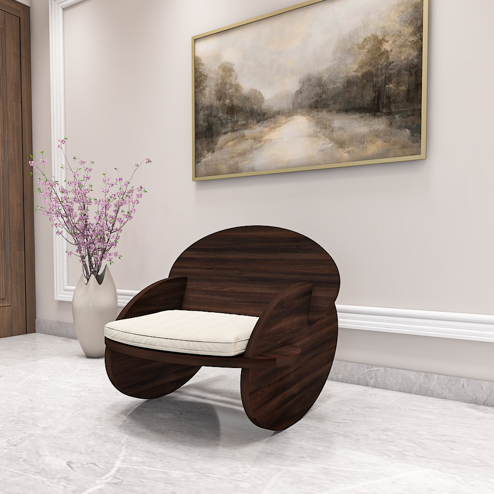 Wooden Chair, Bar Stool with Dark Brown Color, Chair with Off-white Cushion, Chair - VT6161