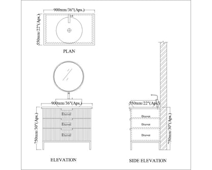 Modern Compact Vanity with Corian Top – Water-Resistant PHDHMR Cabinet with 3 Storage Drawers & Painted MS Legs – Blue & Brown Floor-Standing Bathroom Vanity - Z2026