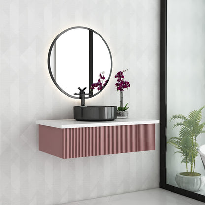 Modern Wall Mounted Vanity with Corian Top – Compact Water-Resistant Design in Dusty Pink & Blue | PHDHMR Board & MS Frame | 1 Storage Drawer for Homes - Z2032
