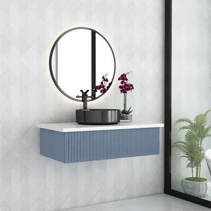 Modern Wall Mounted Vanity with Corian Top – Compact Water-Resistant Design in Dusty Pink & Blue | PHDHMR Board & MS Frame | 1 Storage Drawer for Homes - Z2032