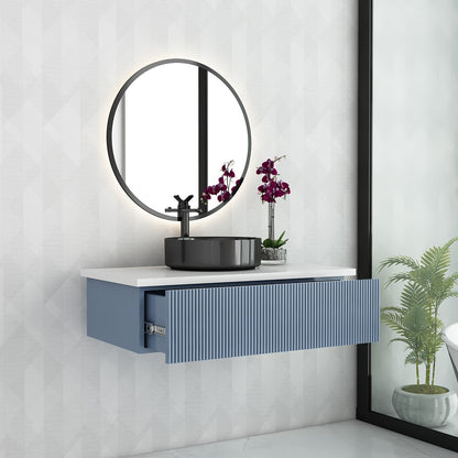 Modern Wall Mounted Vanity with Corian Top – Compact Water-Resistant Design in Dusty Pink & Blue | PHDHMR Board & MS Frame | 1 Storage Drawer for Homes - Z2032