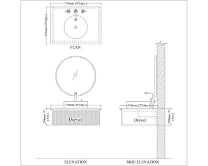 Modern Wall Mounted Vanity with Corian Top – Compact Water-Resistant Design in Dusty Pink & Blue | PHDHMR Board & MS Frame | 1 Storage Drawer for Homes - Z2032