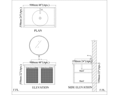 Stylish Wall-Mounted Vanity with Corian Top & Cane Shutters | Water-Resistant | Green & Purple Finish - Z2038