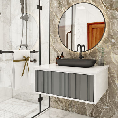 Modern Wall-Mounted Vanity with Corian Top – Water-Resistant HDHMR Drawer Unit for Home (Sand, Grey, Black) - Z2041