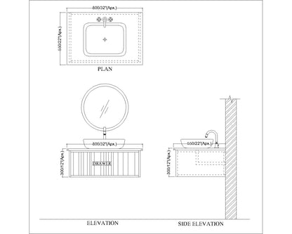 Modern Wall-Mounted Vanity with Corian Top – Water-Resistant HDHMR Drawer Unit for Home (Sand, Grey, Black) - Z2041