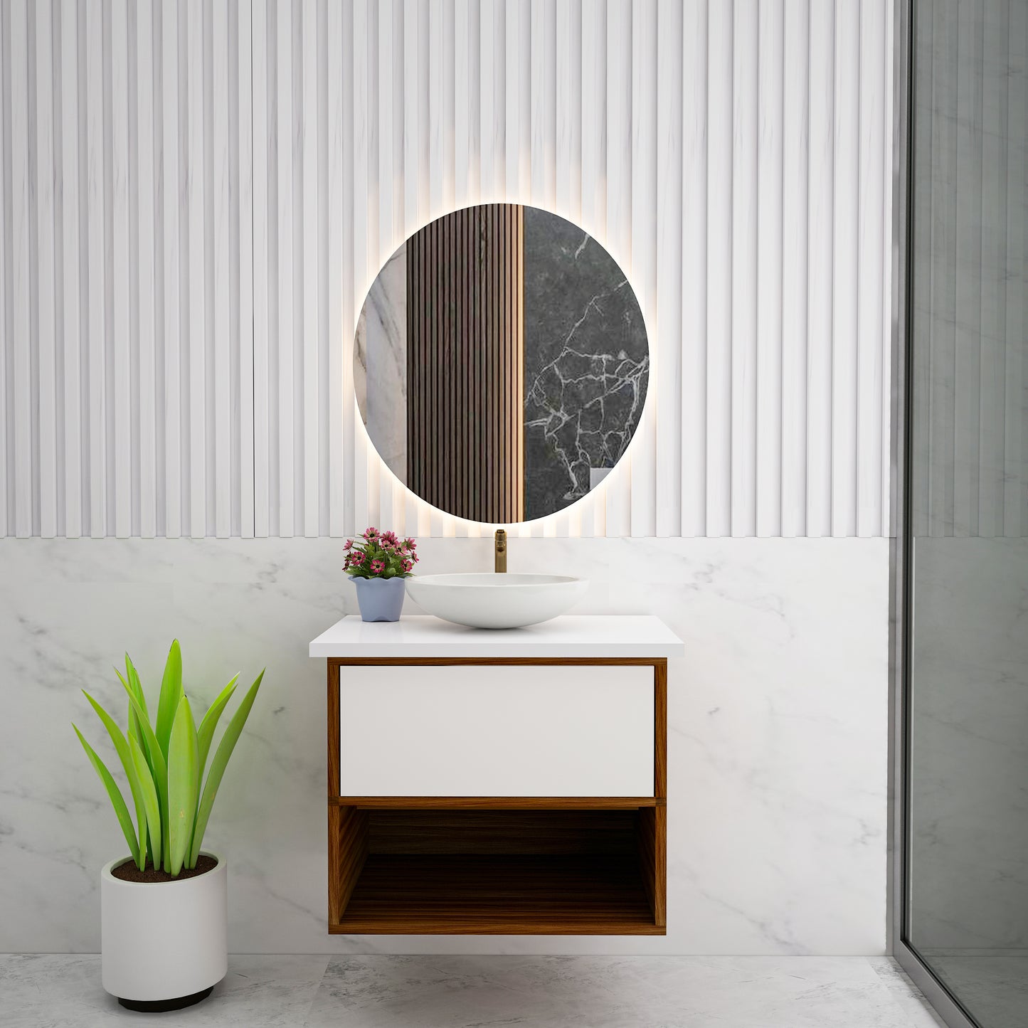 Modern Wall-Mounted Vanity with Drawer, Shelf & Seamless Countertop Z2073