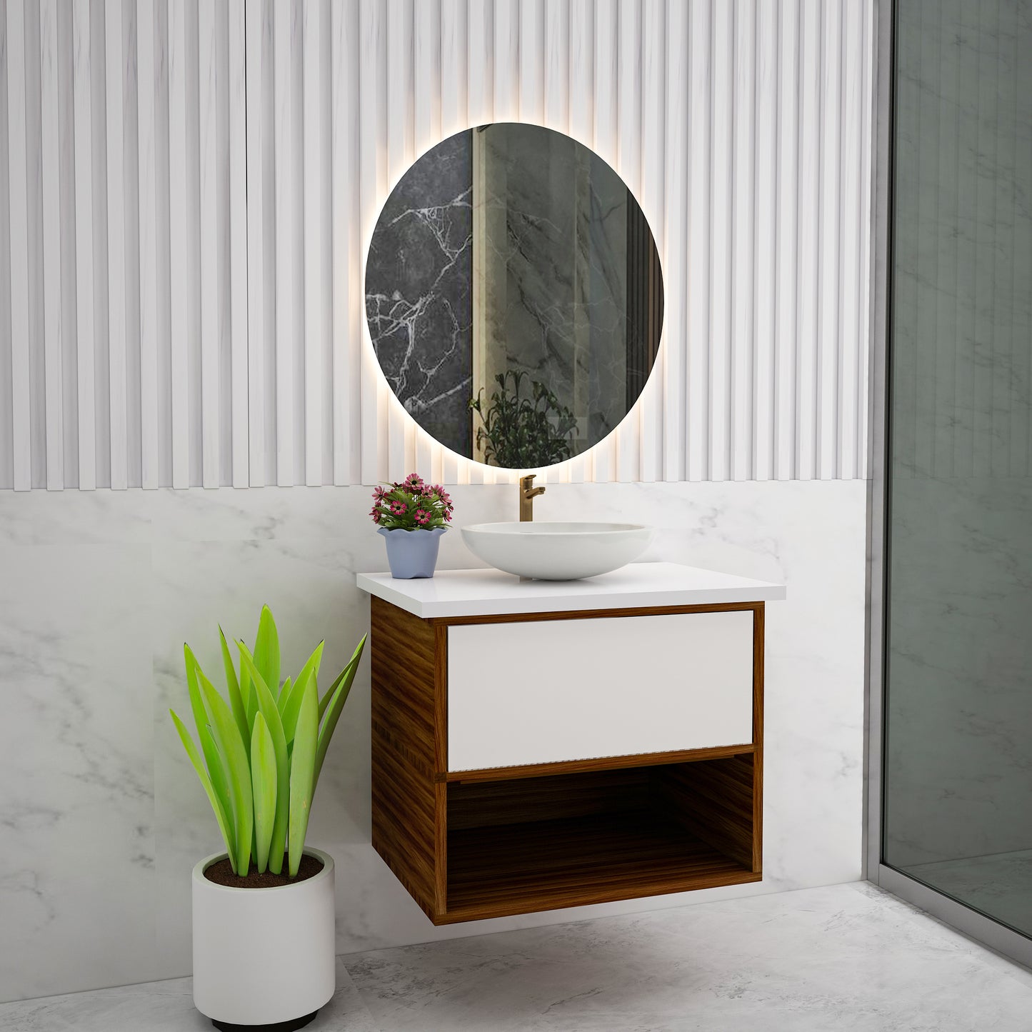 Modern Wall-Mounted Vanity with Drawer, Shelf & Seamless Countertop Z2073