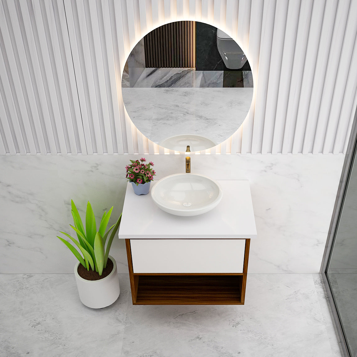 Modern Wall-Mounted Vanity with Drawer, Shelf & Seamless Countertop Z2073