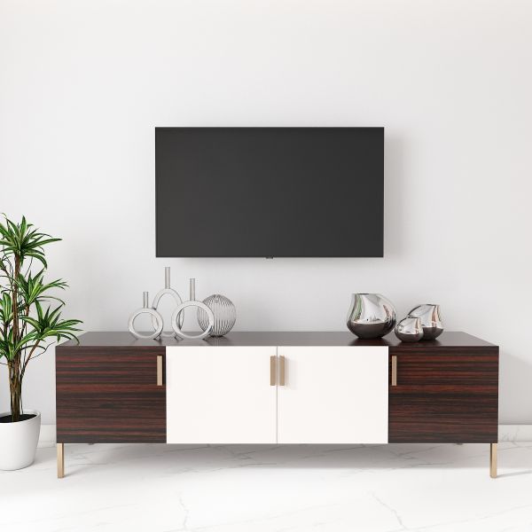 Entertainment Unit, Wood & White Color Entertainment Unit, Entertainment Unit for Living & Bedroom Area, Entertainment Unit with Shutter, Entertainment Unit - EL - 10012