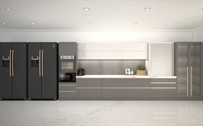 Kitchen, modular kitchen, acrylic finish modular kitchen, Luxurious kitchen, Parallel kitchen, hi gloss finish kitchen, Grey and white kitchen, Kitchen-EL - 8001