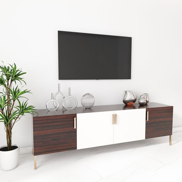 Entertainment Unit, Wood & White Color Entertainment Unit, Entertainment Unit for Living & Bedroom Area, Entertainment Unit with Shutter, Entertainment Unit - EL - 10012