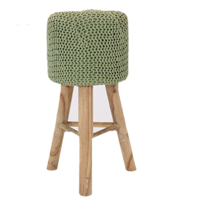 Seating Stool, Green & Wood Seating Stool, Seating Stool for Living & Bedroom Area, Seating Stool-IM- 15000