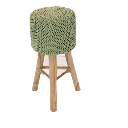 Seating Stool, Green & Wood Seating Stool, Seating Stool for Living & Bedroom Area, Seating Stool-IM- 15000