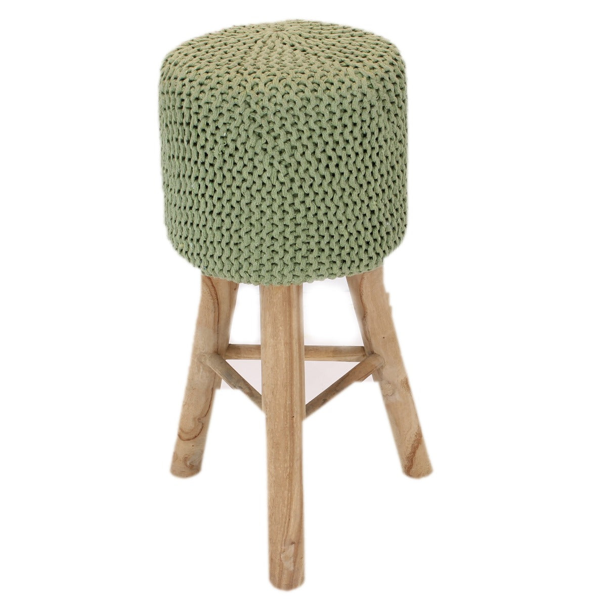 Seating Stool, Green & Wood Seating Stool, Seating Stool for Living & Bedroom Area, Seating Stool-IM- 15000