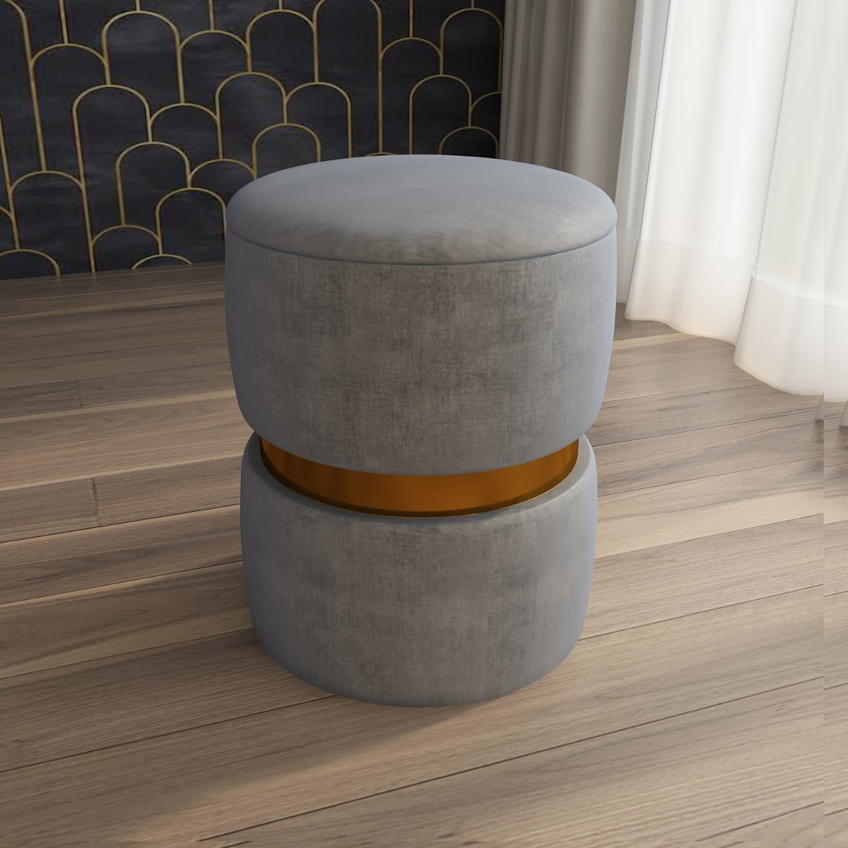 Ottoman in dark grey suede fabric, ottoman for living/office area, ottoman/pouffe for foyer area, Ottoman-EL595