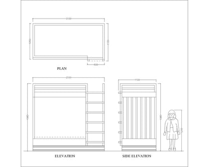 Kids bed,  bunk bed  ,double height bunk bed with stair , white color bed, kids bunk bed with pine wood  & white finish , Bunk Bed-IM- 3005