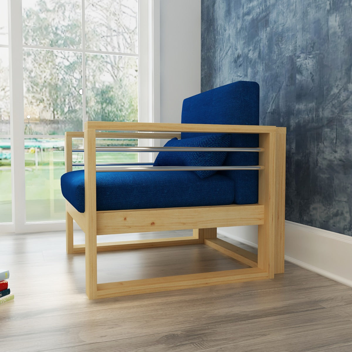 1 seater sofa chair in wood with cushions in fabric, accent sofa chair for living/office/foyer area, 1 seater sofa chair-IM2005