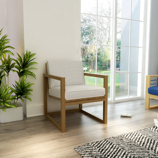 1 seater sofa chair in wood with cushions in fabric, accent sofa chair for living/office area, 1 seater sofa chair-IM2004