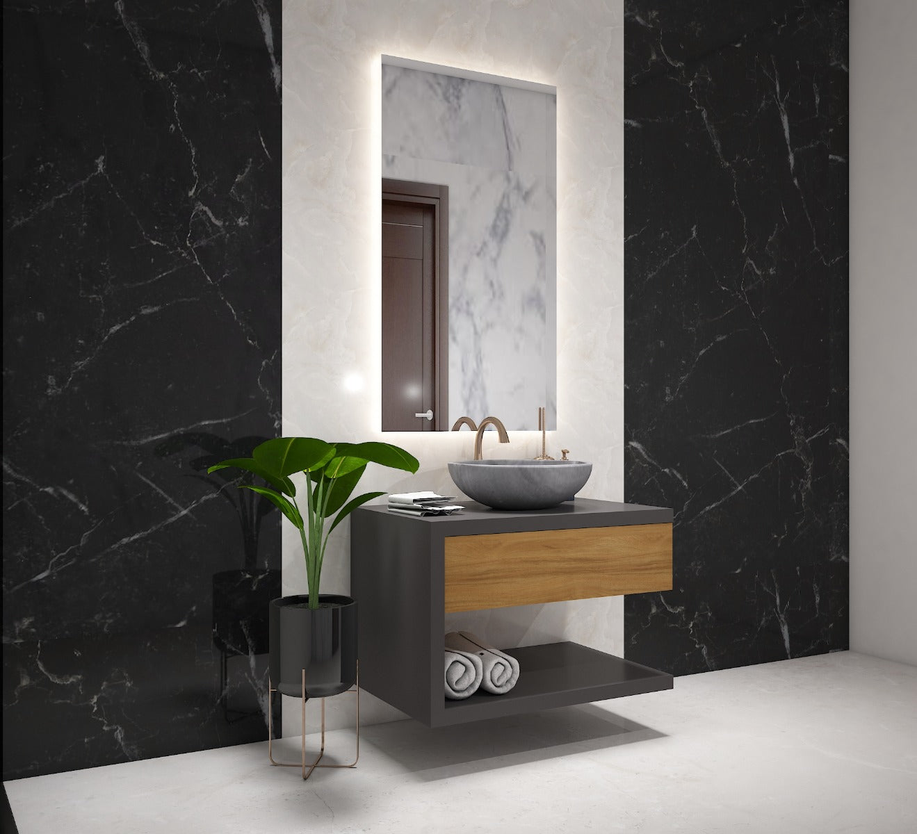 Vanity/Water Resistant Vanity in PVC laminate finish,Bathroom Vanity in water resistant finish,bathroom wall hanging unit with PVC  finish-IM136