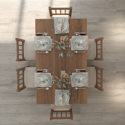 6-Seater Dining Set with Rectangular Solid Wood Dining Table and Beige Suede Fabric Chairs - VI751