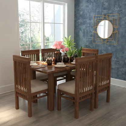 6-Seater Dining Set with Rectangular Solid Wood Dining Table and Purple Suede Fabric Chairs - VI750