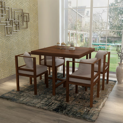 Dining Set with 4 Chairs and Square Solid Wood Dining Table with Polish and Beige Suede Fabric Chairs - IM653