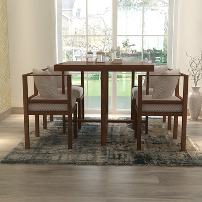 Dining Set with 4 Chairs and Square Solid Wood Dining Table with Polish and Beige Suede Fabric Chairs - IM653