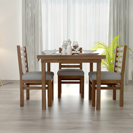 Dining Set with 4 Chairs and Square Solid Wood Dining Table with Polish and Grey Suede Fabric Chairs - IM652