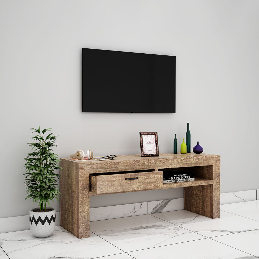 Entertainment Unit, Solid Wood Entertainment Unit, Light Brown Color Entertainment Unit , Entertainment Unit with Drawer,  Entertainment Unit with Open Shelf, Entertainment unit- EL- 10032