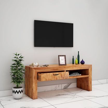 Entertainment Unit, Solid Wood Entertainment Unit, Brown Color Entertainment Unit , Entertainment Unit with Drawer,  Entertainment Unit with Open Shelf, Entertainment Unit- EL- 10033