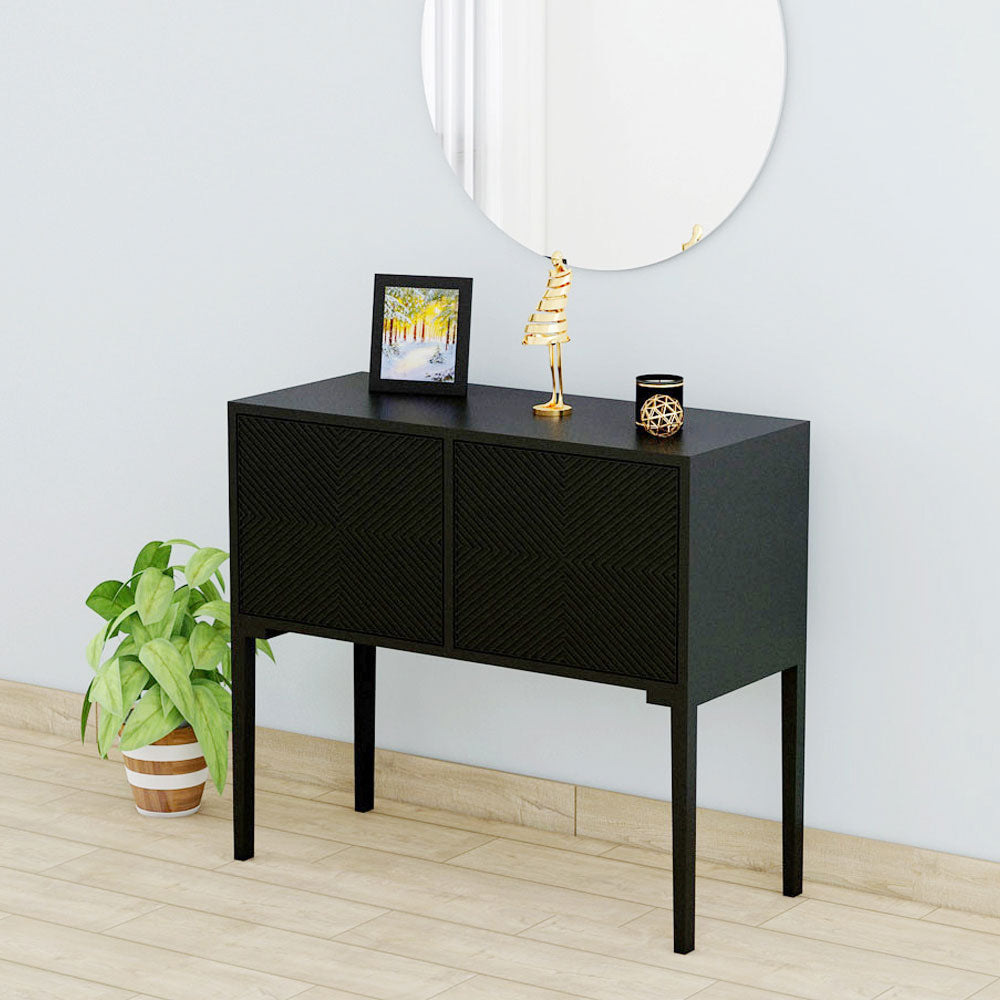 Console Table, Black Color Console Table, Console Table with Shutter , Console Table with Black MS Leg ,Console Table - EL- 12050