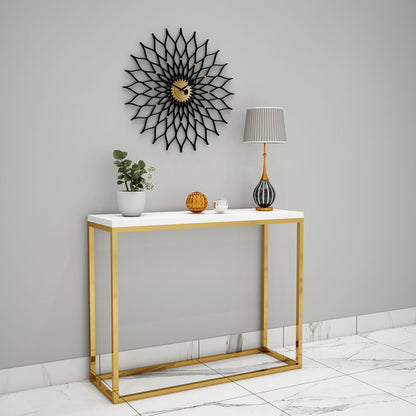 Console Table, Console Table Top with White PVC Acrylic Satvario Finish, Console Table with Gold MS Leg, Console Table - EL- 12075