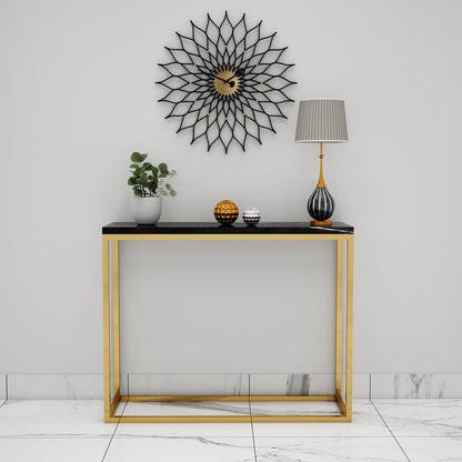 Console Table, Console Table Top with Black PVC Acrylic Satvario Finish, Console Table with Gold MS Leg, Console Table - EL- 12076