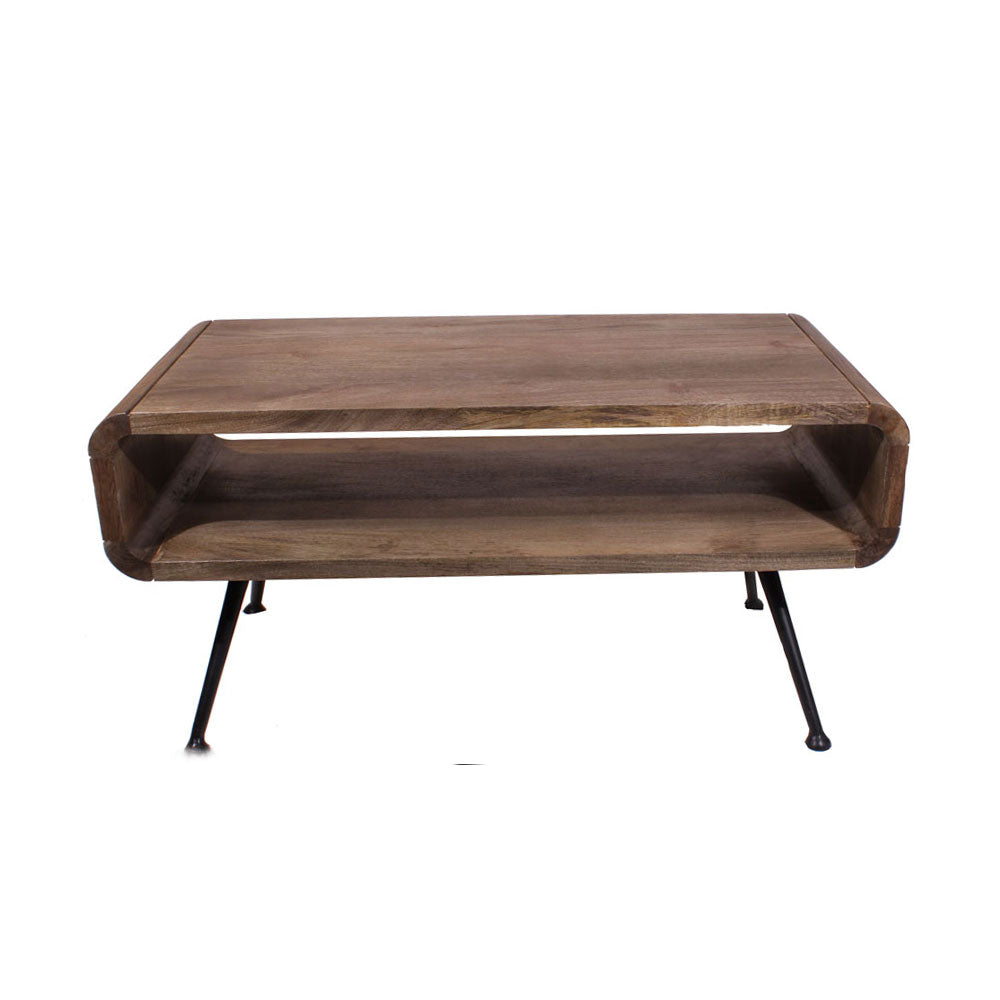 Coffee Table, Solid Wood Coffee Table, Brown Coffee Table, Coffee Table with Open Shelf, Coffee Table with Metal Leg, Coffee Table - EL- 12087