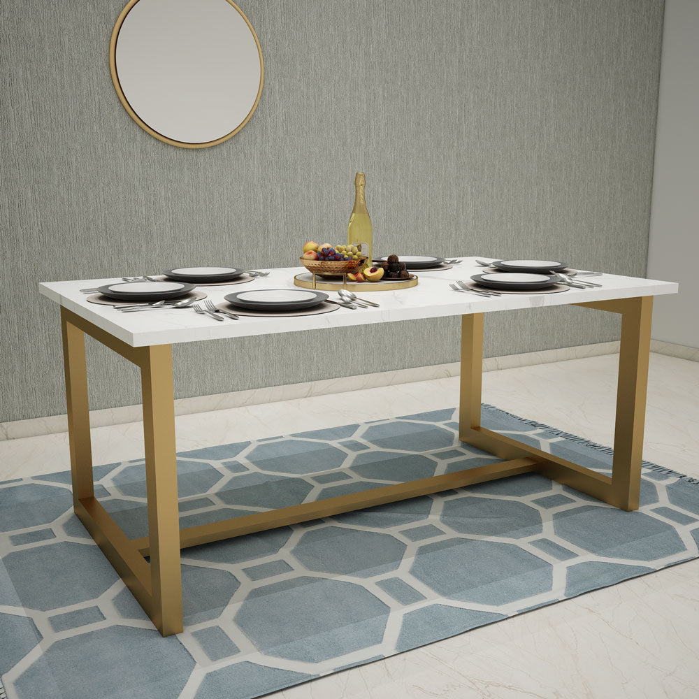 Purchase Rectangular Dining Table with White and Gold Finish Legs - EL3050