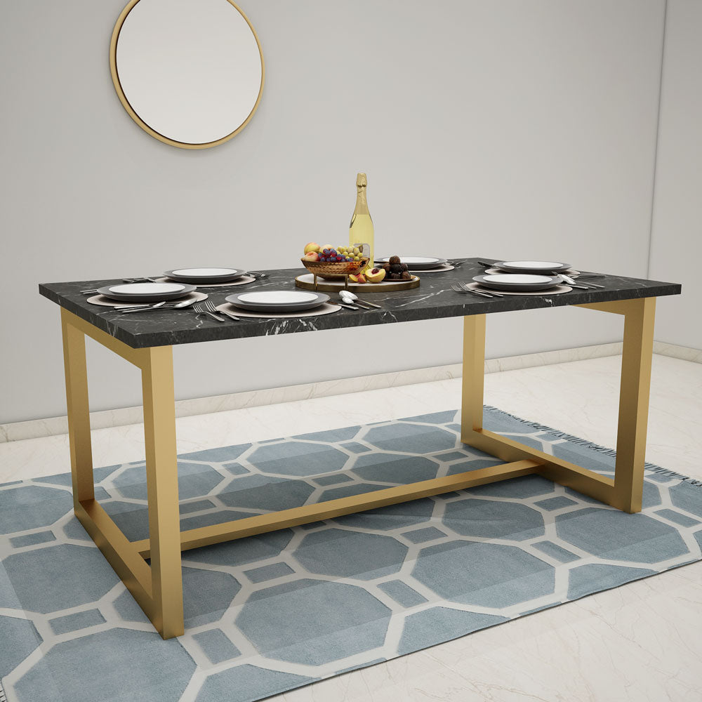 Buy Rectangular Dining Table with Black and Gold Finish Legs Online- EL3051